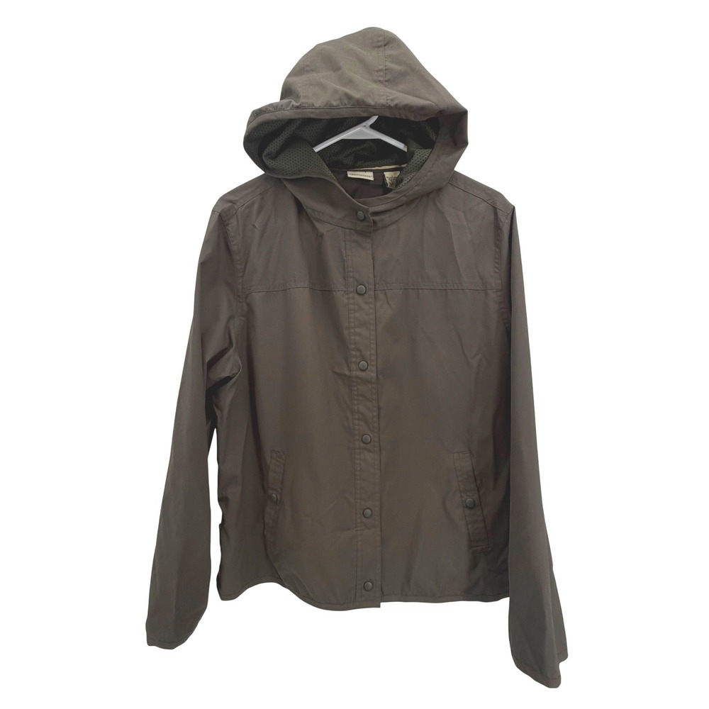 Crossroads Olive Green Hooded Rain Jacket Lightweight Snap‎ Front Womens L